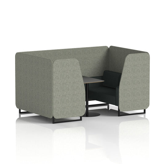 Commercial 4 Seater Privacy Booth with Black Table – Two Tone – Crib 5 Rivet - Vitreous Panels And Charcoal Sofa Black - Industrious Decor