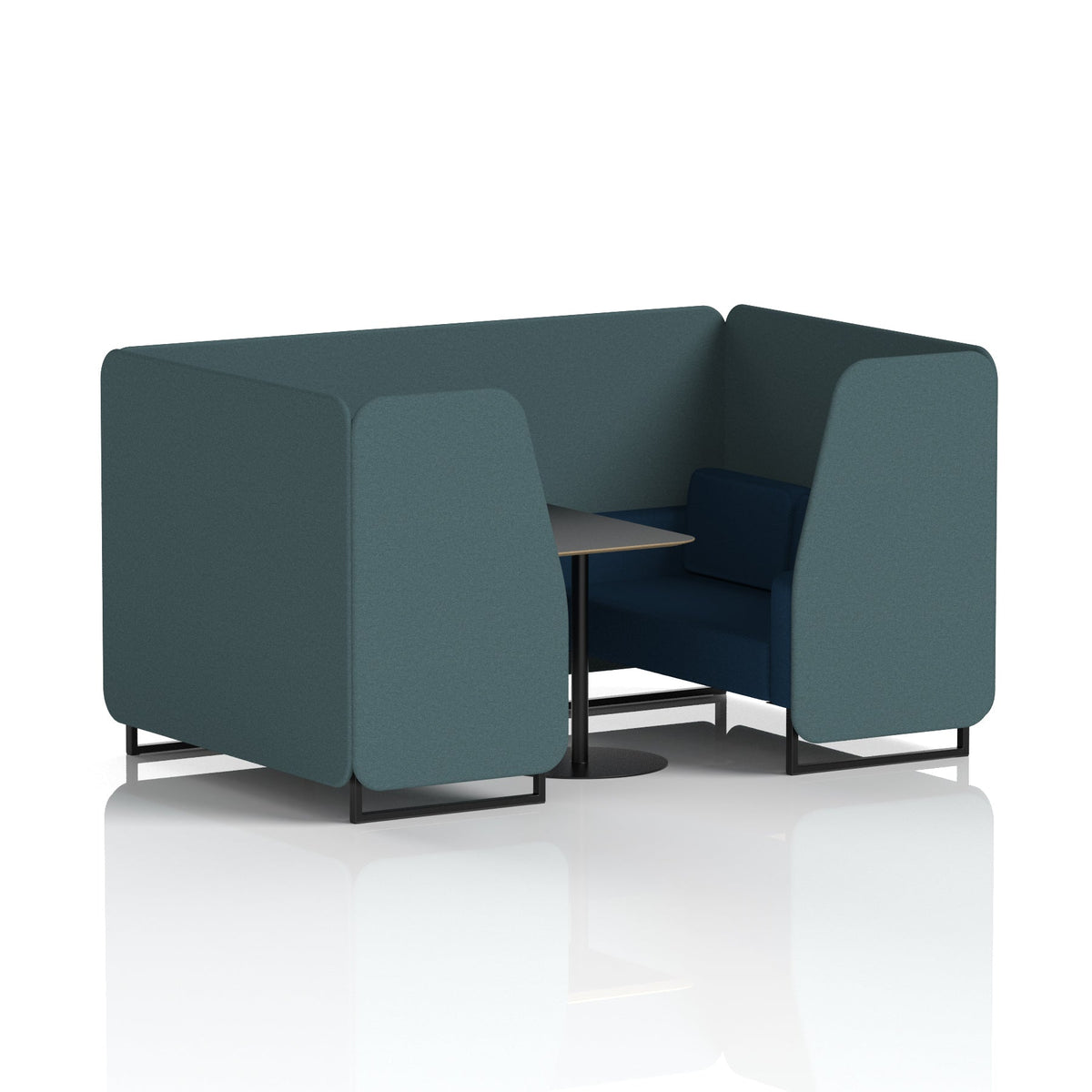 Commercial 4 Seater Privacy Booth with Black Table – Two Tone – Crib 5 X2 - Polygon Panels And Calculus Sofa Black - Industrious Decor