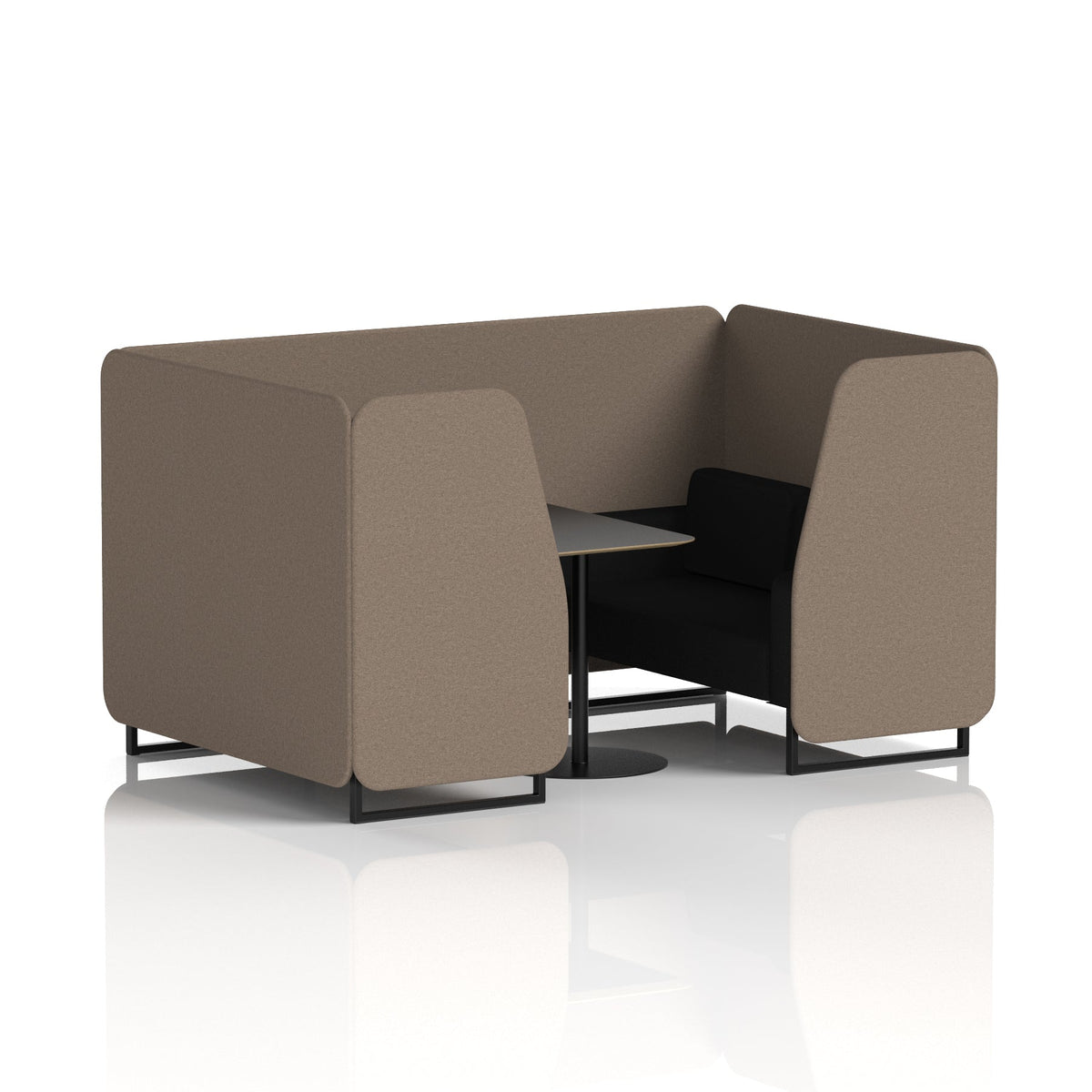 Commercial 4 Seater Privacy Booth with Black Table – Two Tone – Crib 5 X2 - Theory Panels And Diameter Sofa Black - Industrious Decor