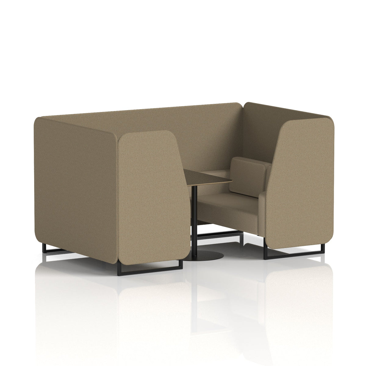 Commercial 4 Seater Privacy Booth with Black Table – Two Tone – Crib 5 Main Line Flax - Bank Panels And Upminster Sofa Black - Industrious Decor