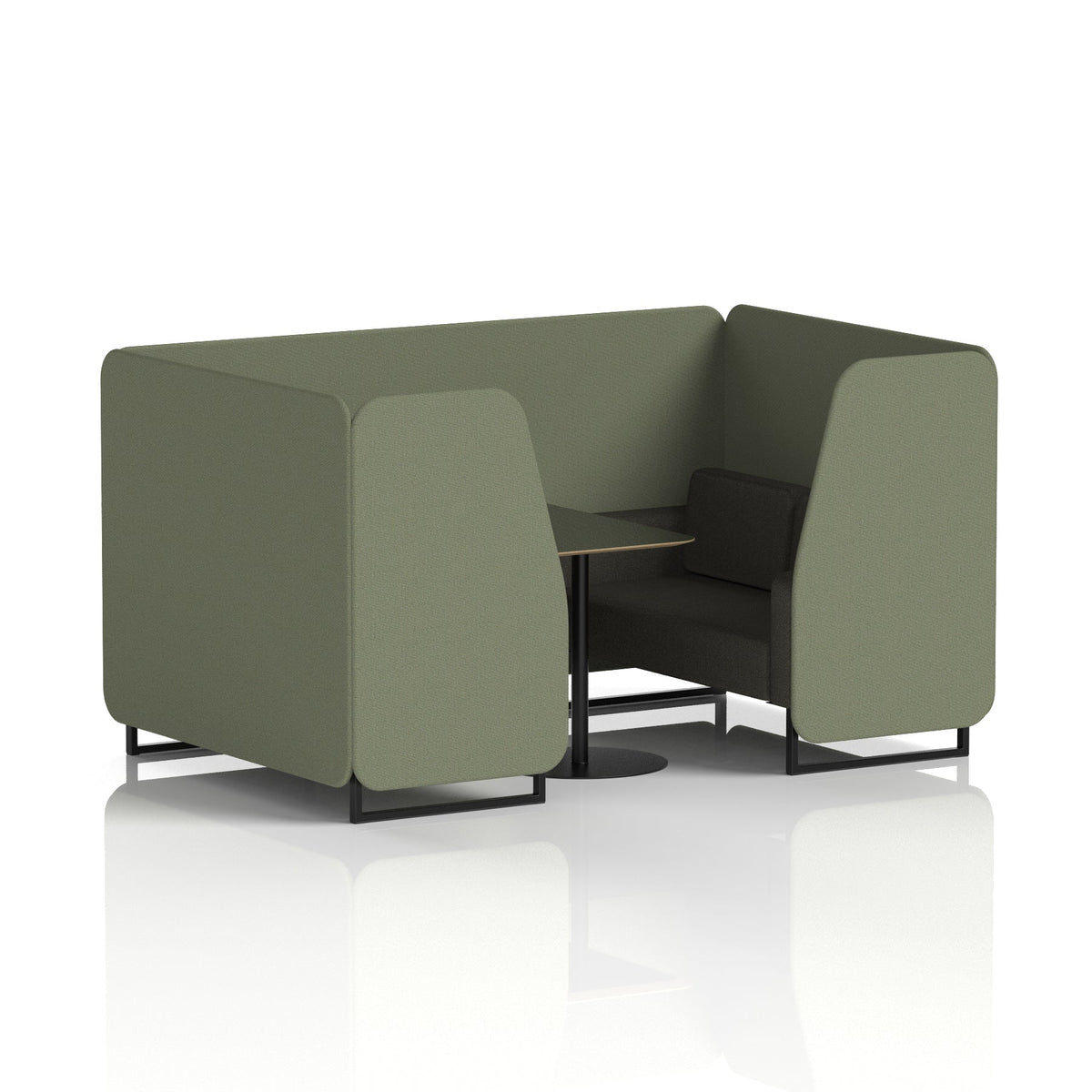 Commercial 4 Seater Privacy Booth with Black Table – Two Tone – Crib 5 Main Line Flax - Monument Panels And Temple Sofa Black - Industrious Decor