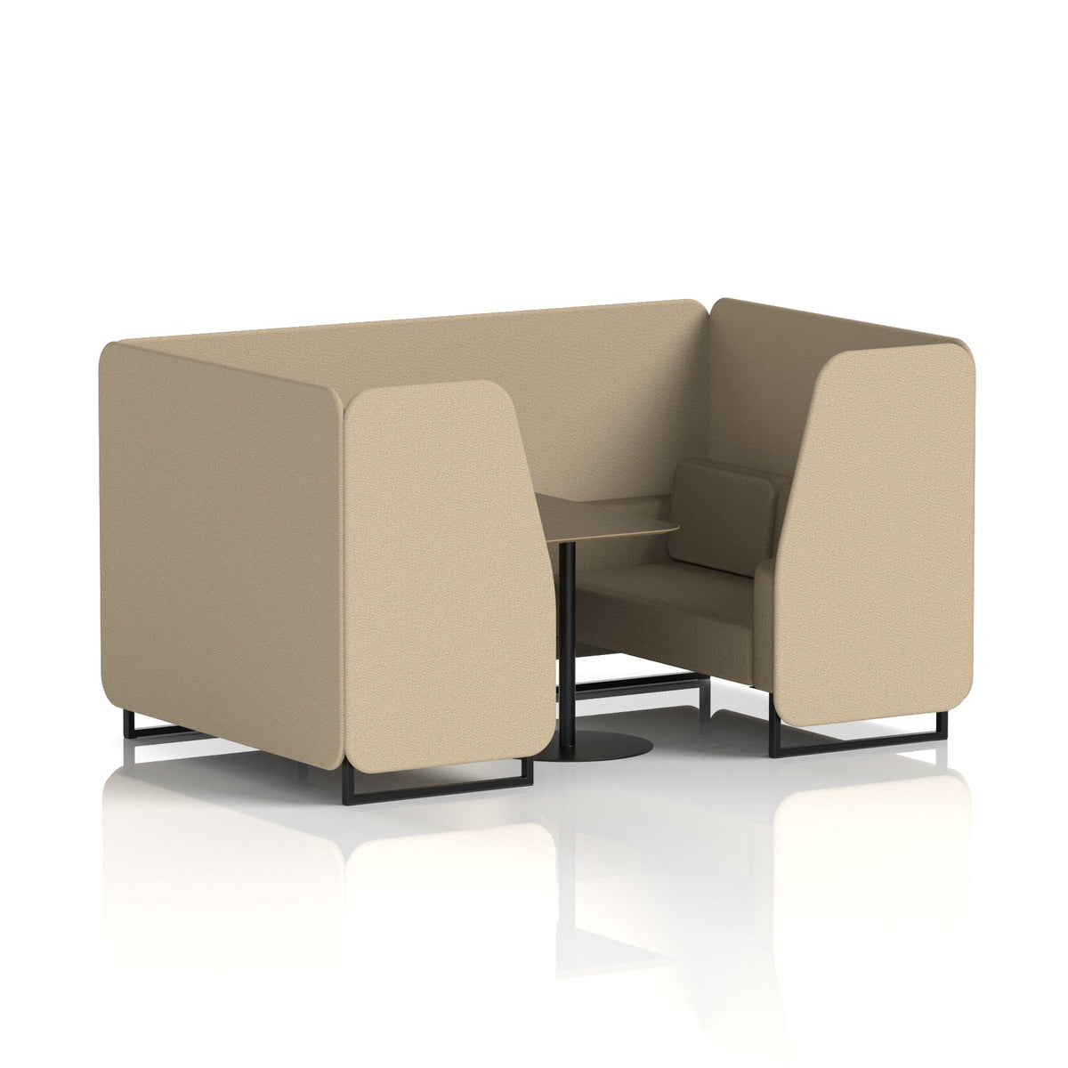 Commercial 4 Seater Privacy Booth with Black Table – Two Tone – Crib 5 Main Line Flax - Upminster Panels And Bank Sofa Black - Industrious Decor