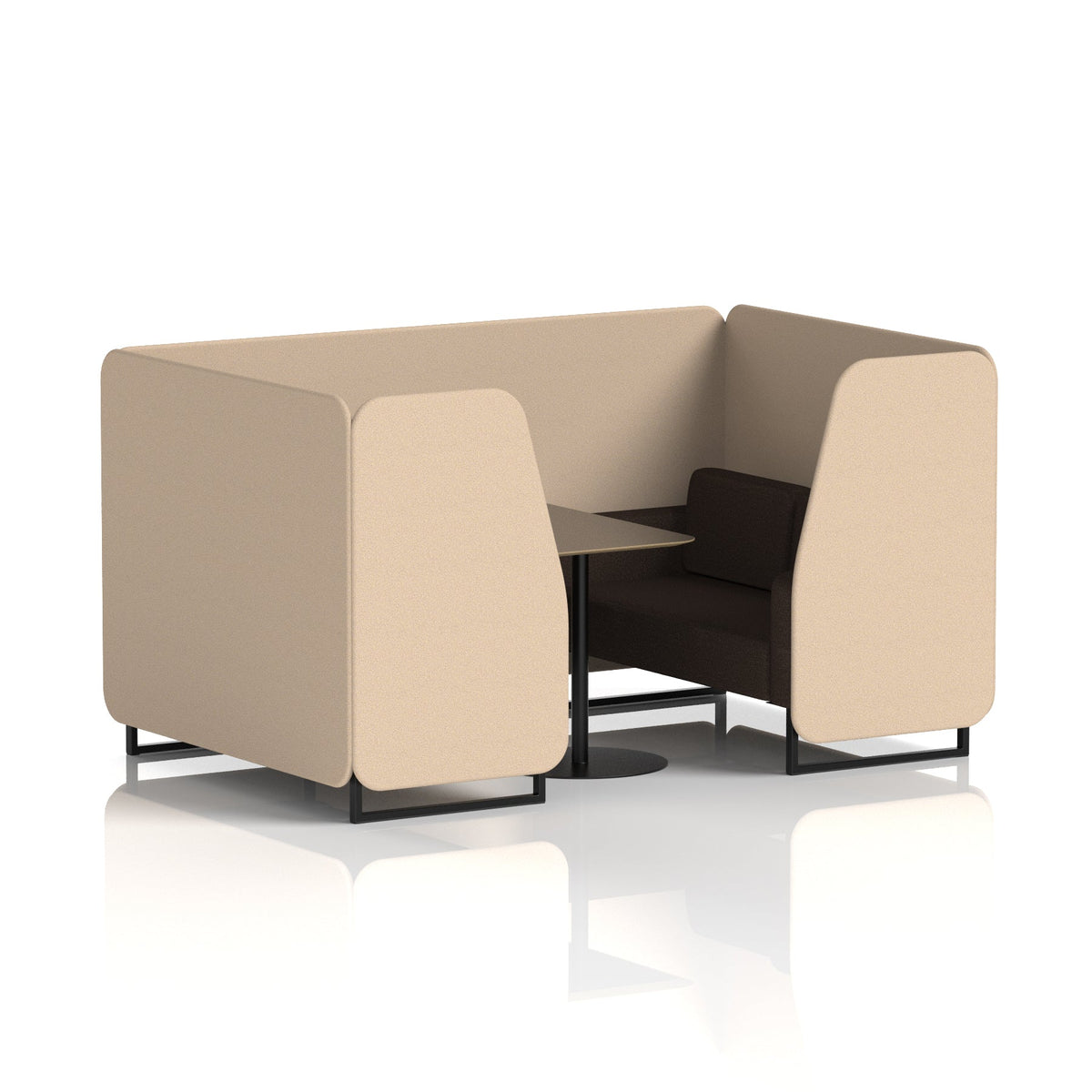 Commercial 4 Seater Privacy Booth with Black Table – Two Tone – Crib 5 Synergy - Affix Panels And Wed Sofa Black - Industrious Decor