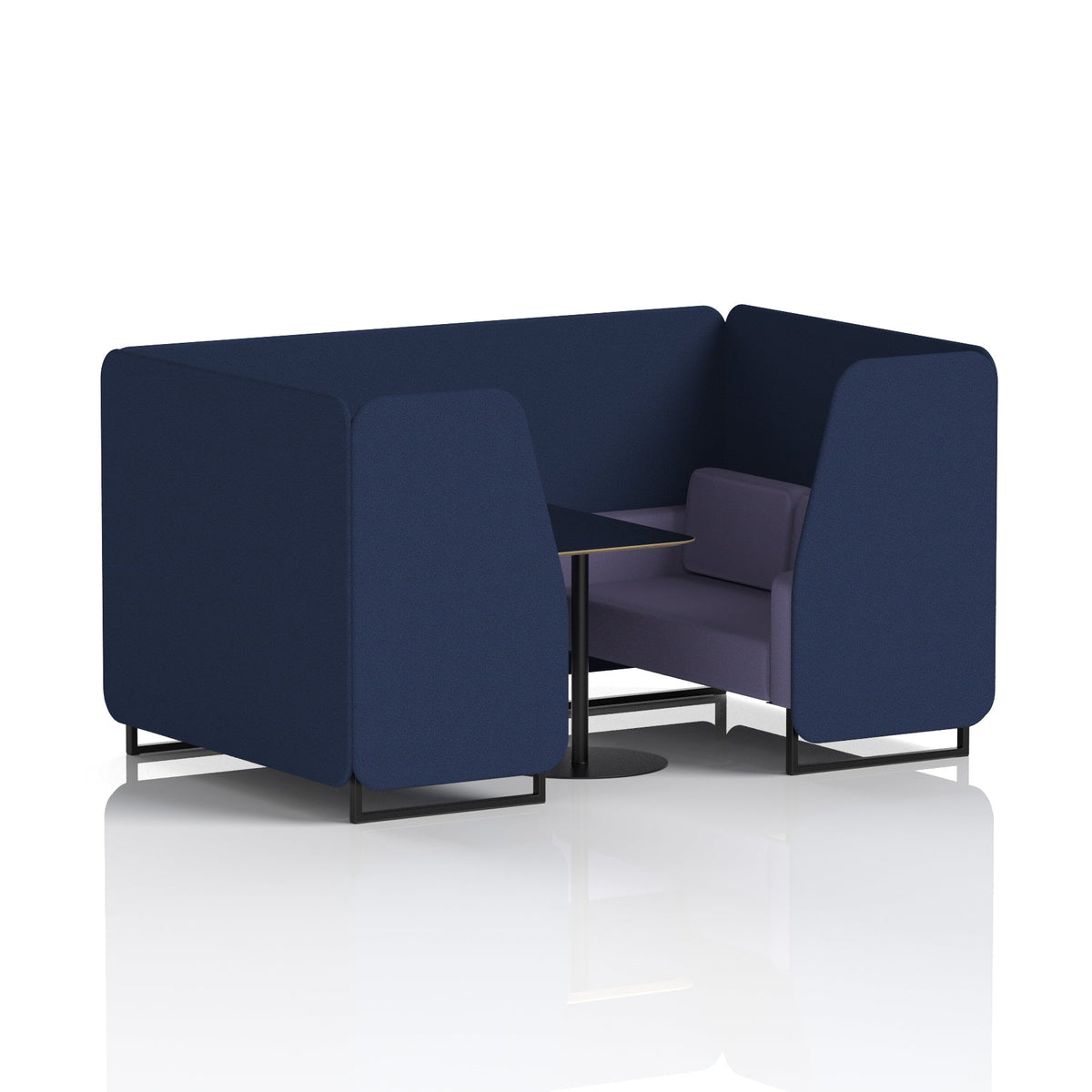 Commercial 4 Seater Privacy Booth with Black Table – Two Tone – Crib 5 Synergy - Alike Panels And Order Sofa Black - Industrious Decor