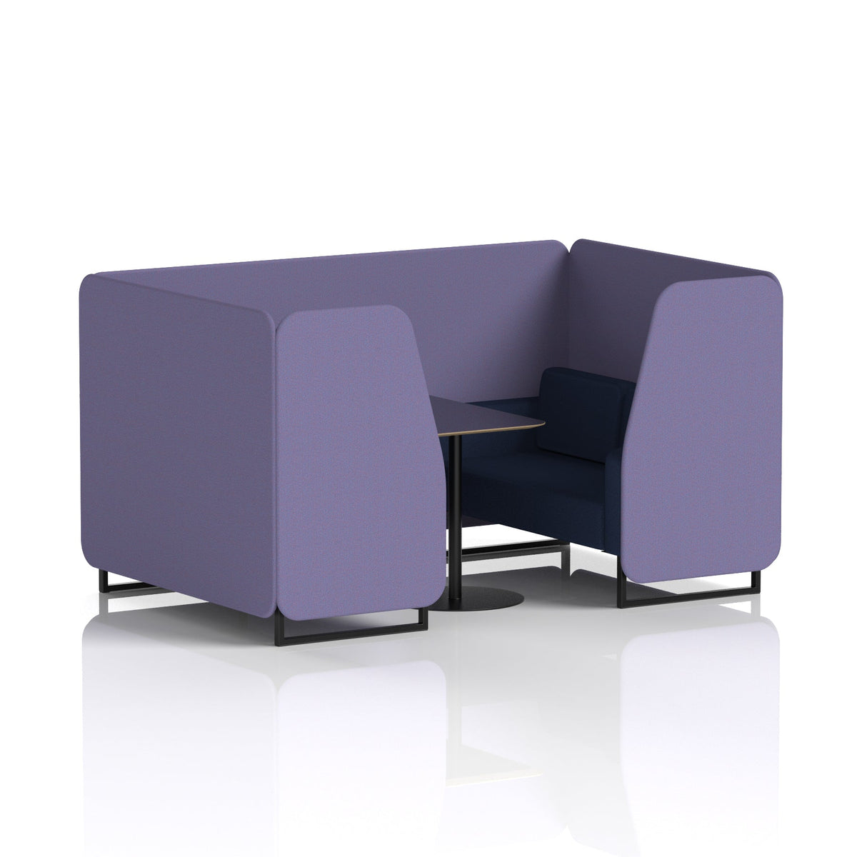 Commercial 4 Seater Privacy Booth with Black Table – Two Tone – Crib 5 Synergy - Order Panels And Alike Sofa Black - Industrious Decor