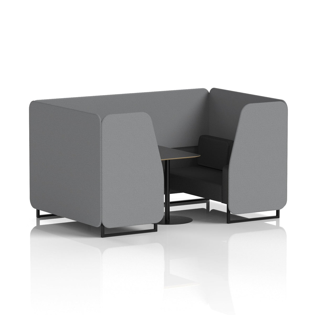 Commercial 4 Seater Privacy Booth with Black Table – Two Tone – Crib 5 Synergy - Partner Panels And Mix Sofa Black - Industrious Decor