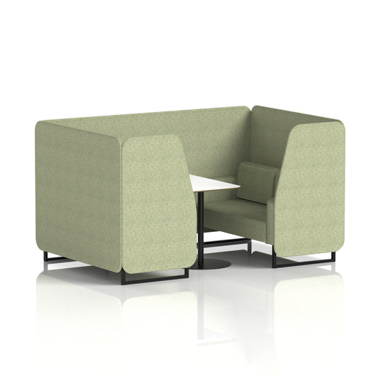 Commercial 4 Seater Privacy Booth with White Table – Single Tone – Crib 5 Rivet - Burnish Panels And Sofa Black - Industrious Decor