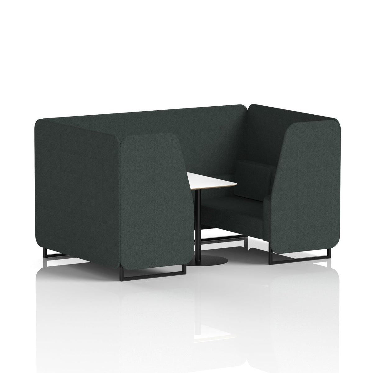Commercial 4 Seater Privacy Booth with White Table – Single Tone – Crib 5 Rivet - Charcoal Panels And Sofa Black - Industrious Decor