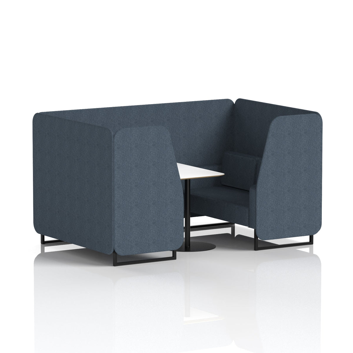 Commercial 4 Seater Privacy Booth with White Table – Single Tone – Crib 5 Rivet - Crucible Panels And Sofa Black - Industrious Decor