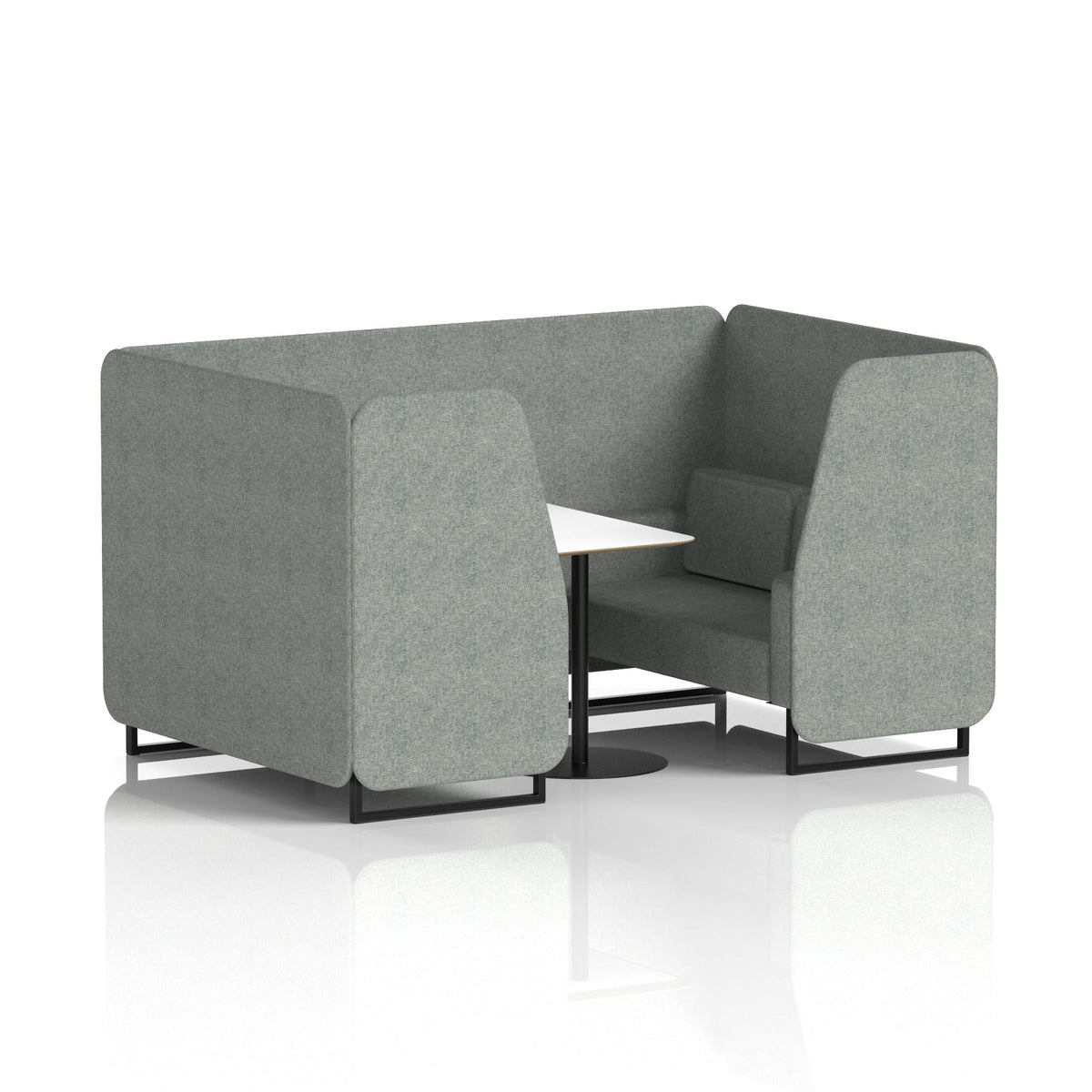 Commercial 4 Seater Privacy Booth with White Table – Single Tone – Crib 5 Rivet - Prime Panels And Sofa Black - Industrious Decor
