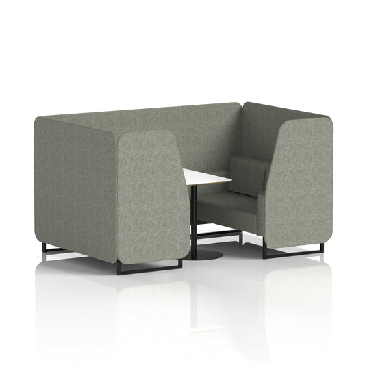 Commercial 4 Seater Privacy Booth with White Table – Single Tone – Crib 5 Rivet - Vitreous Panels And Sofa Black - Industrious Decor