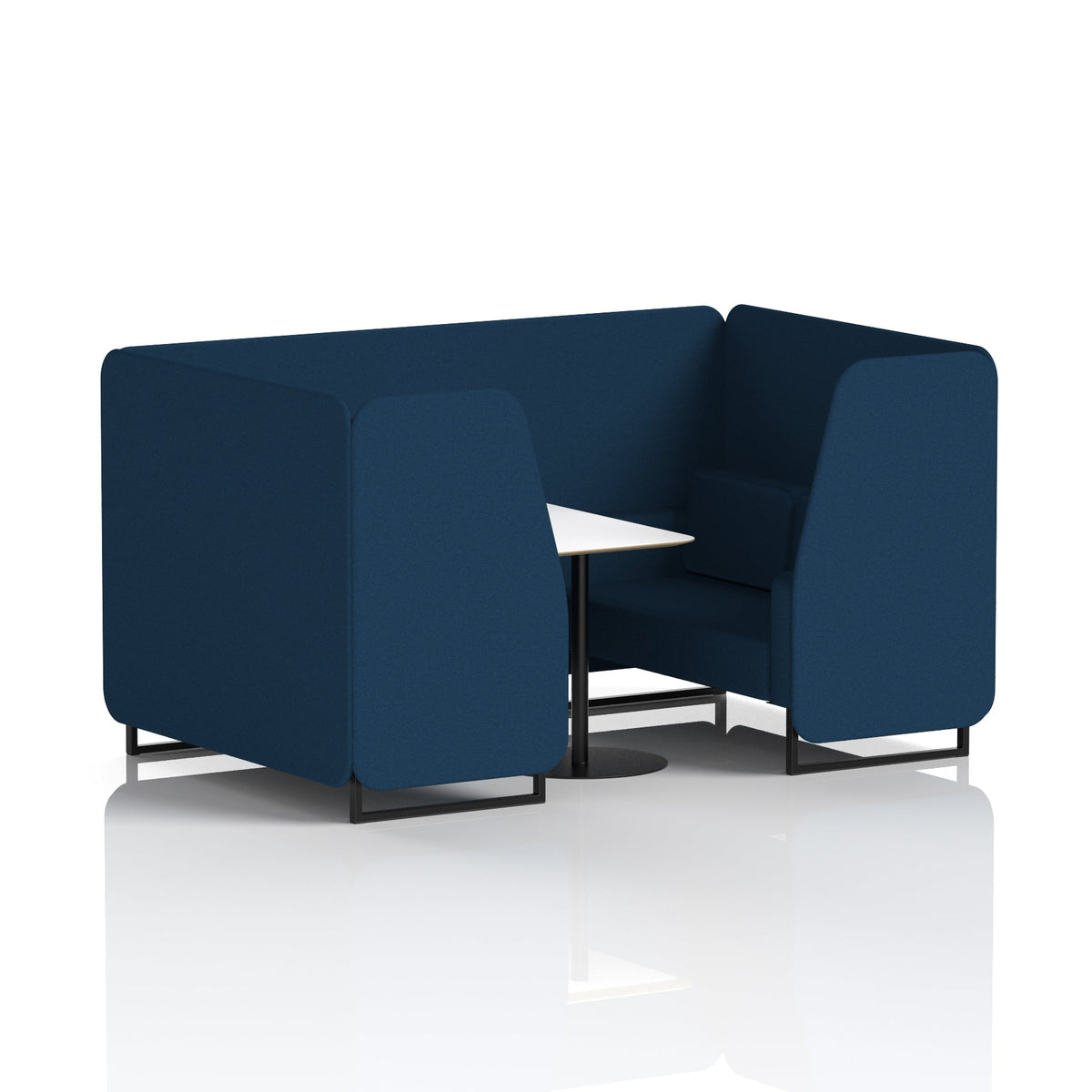 Commercial 4 Seater Privacy Booth with White Table – Single Tone – Crib 5 X2 - Calculus Panels And Sofa Black - Industrious Decor