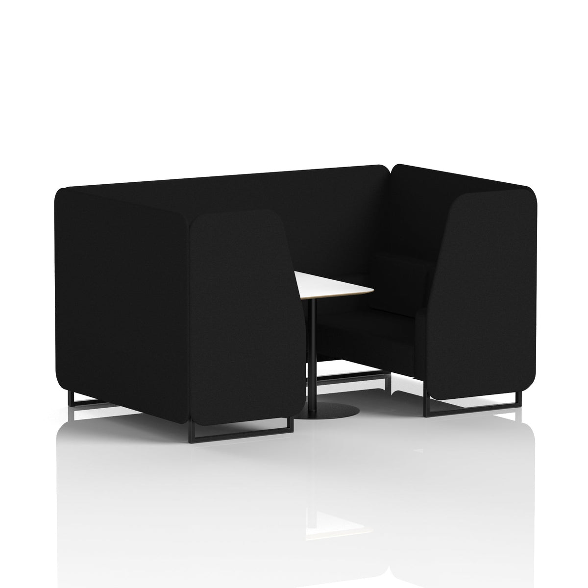 Commercial 4 Seater Privacy Booth with White Table – Single Tone – Crib 5 X2 - Diameter Panels And Sofa Black - Industrious Decor