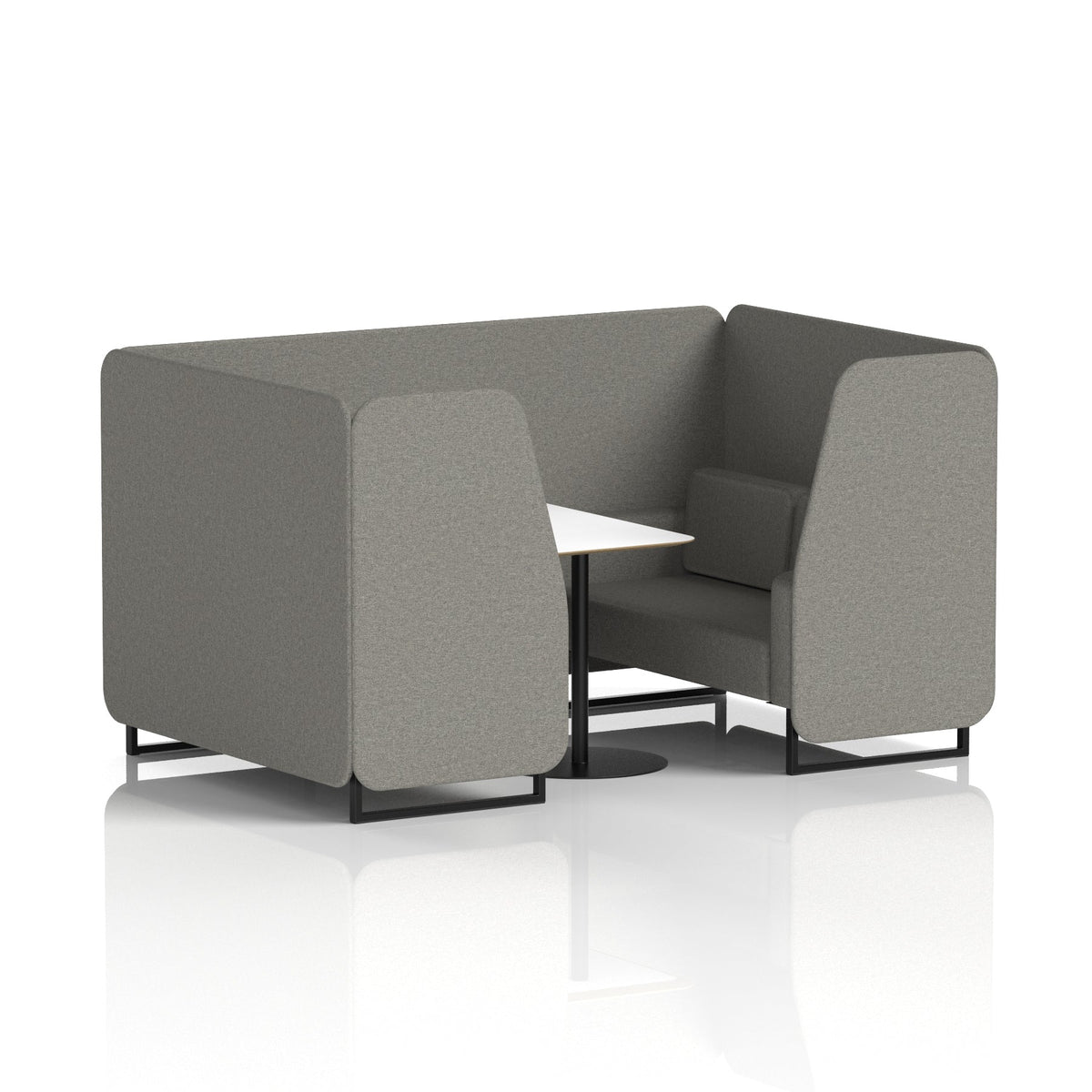 Commercial 4 Seater Privacy Booth with White Table – Single Tone – Crib 5 X2 - Number Panels And Sofa Black - Industrious Decor