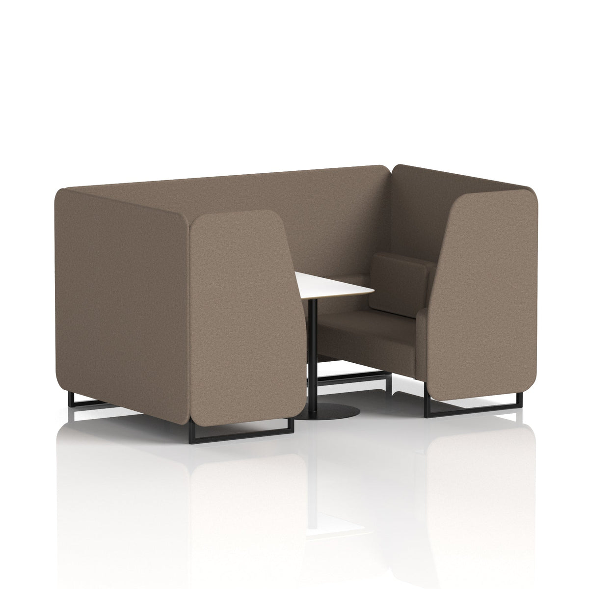 Commercial 4 Seater Privacy Booth with White Table – Single Tone – Crib 5 X2 - Theory Panels And Sofa Black - Industrious Decor