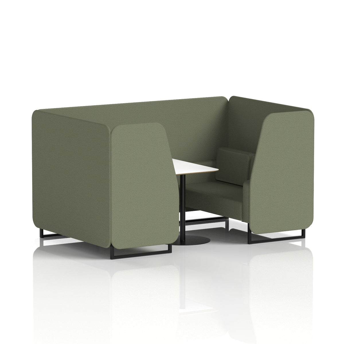 Commercial 4 Seater Privacy Booth with White Table – Single Tone – Crib 5 Main Line Flax - Monument Panels And Sofa Black - Industrious Decor