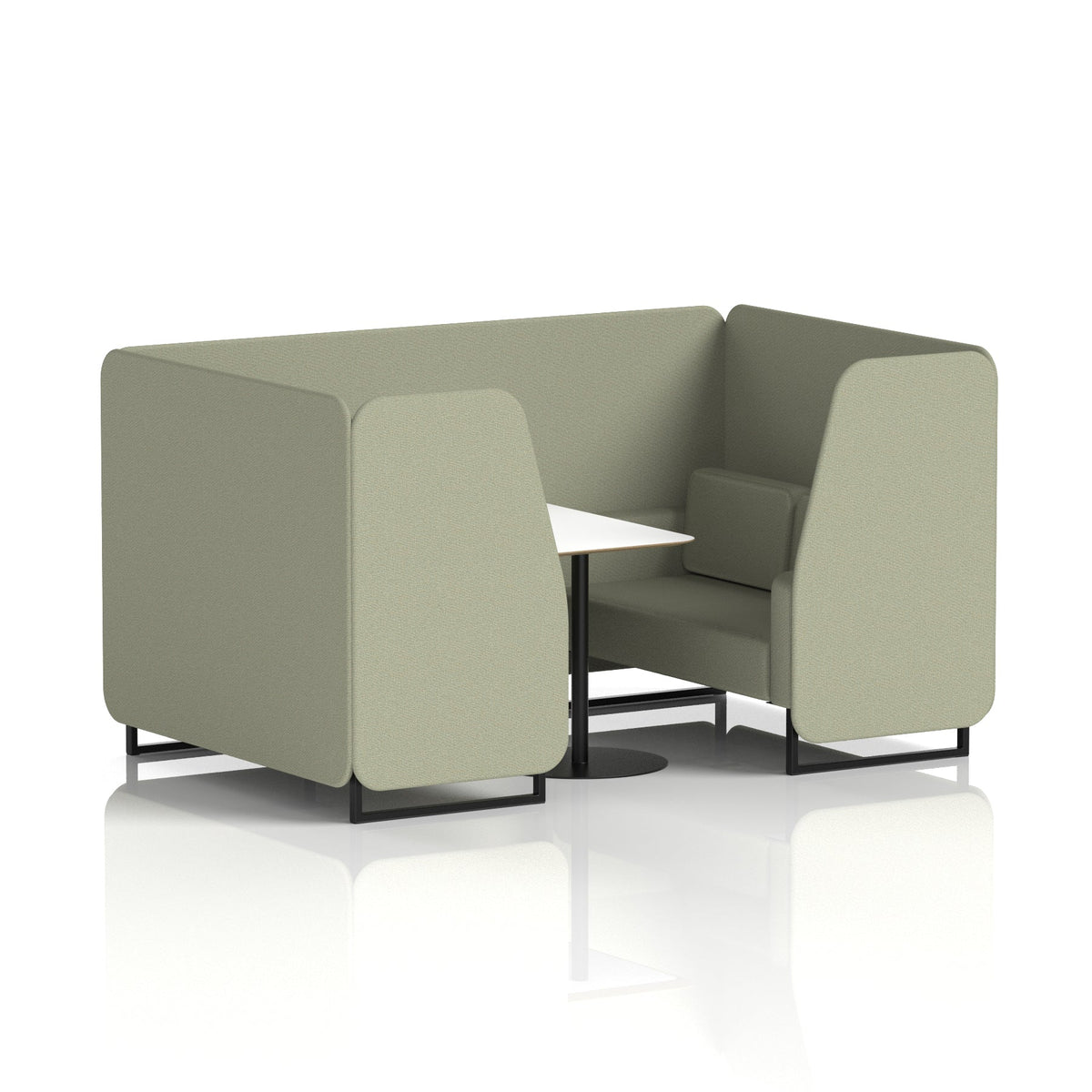 Commercial 4 Seater Privacy Booth with White Table – Single Tone – Crib 5 Main Line Flax - Newbury Panels And Sofa Black - Industrious Decor
