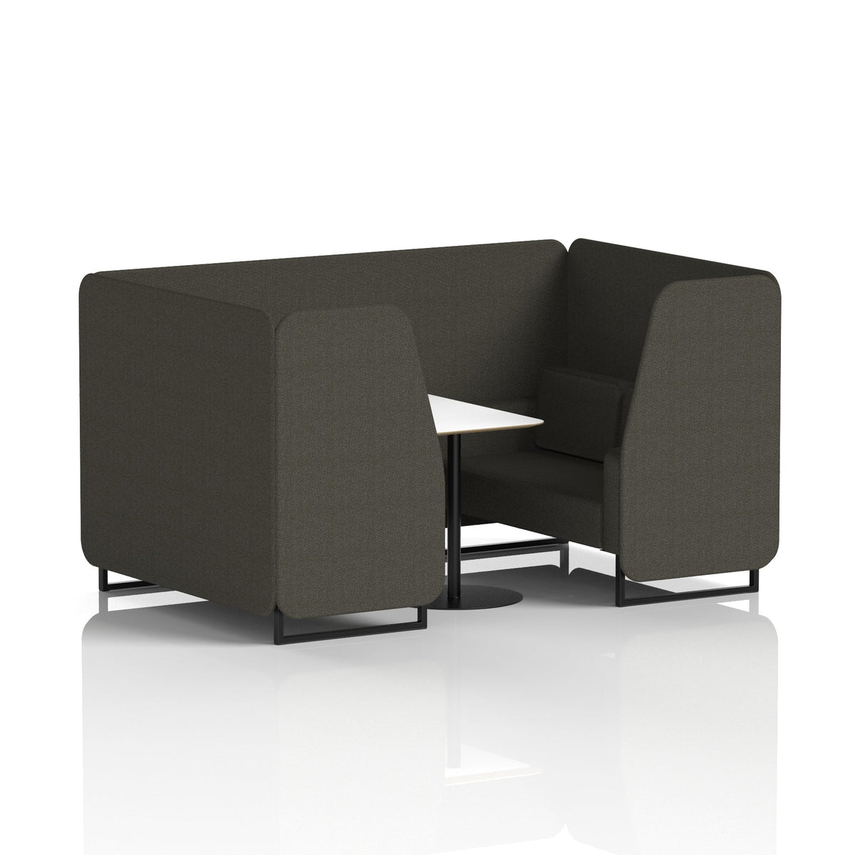 Commercial 4 Seater Privacy Booth with White Table – Single Tone – Crib 5 Main Line Flax - Temple Panels And Sofa Black - Industrious Decor