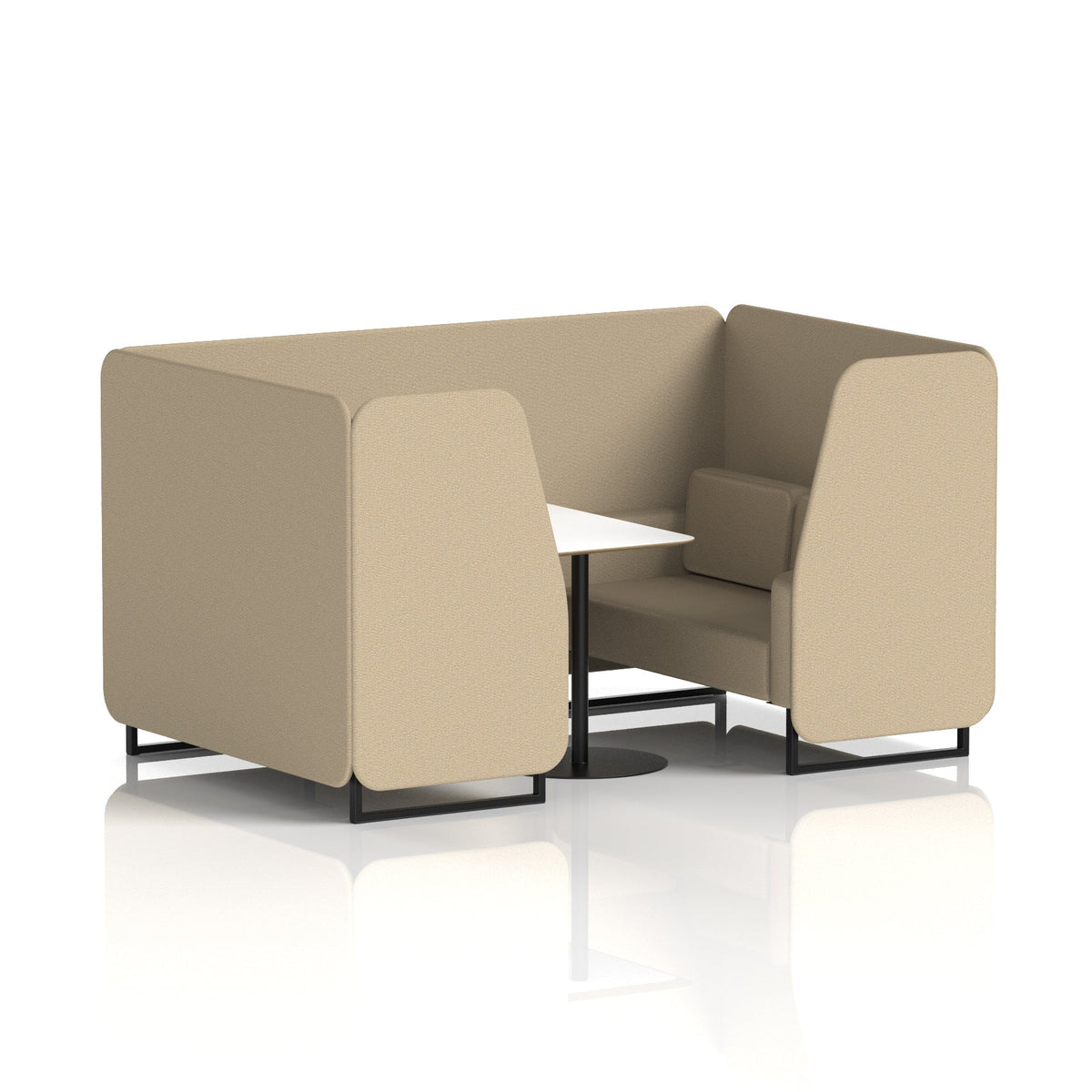 Commercial 4 Seater Privacy Booth with White Table – Single Tone – Crib 5 Main Line Flax - Upminster Panels And Sofa Black - Industrious Decor