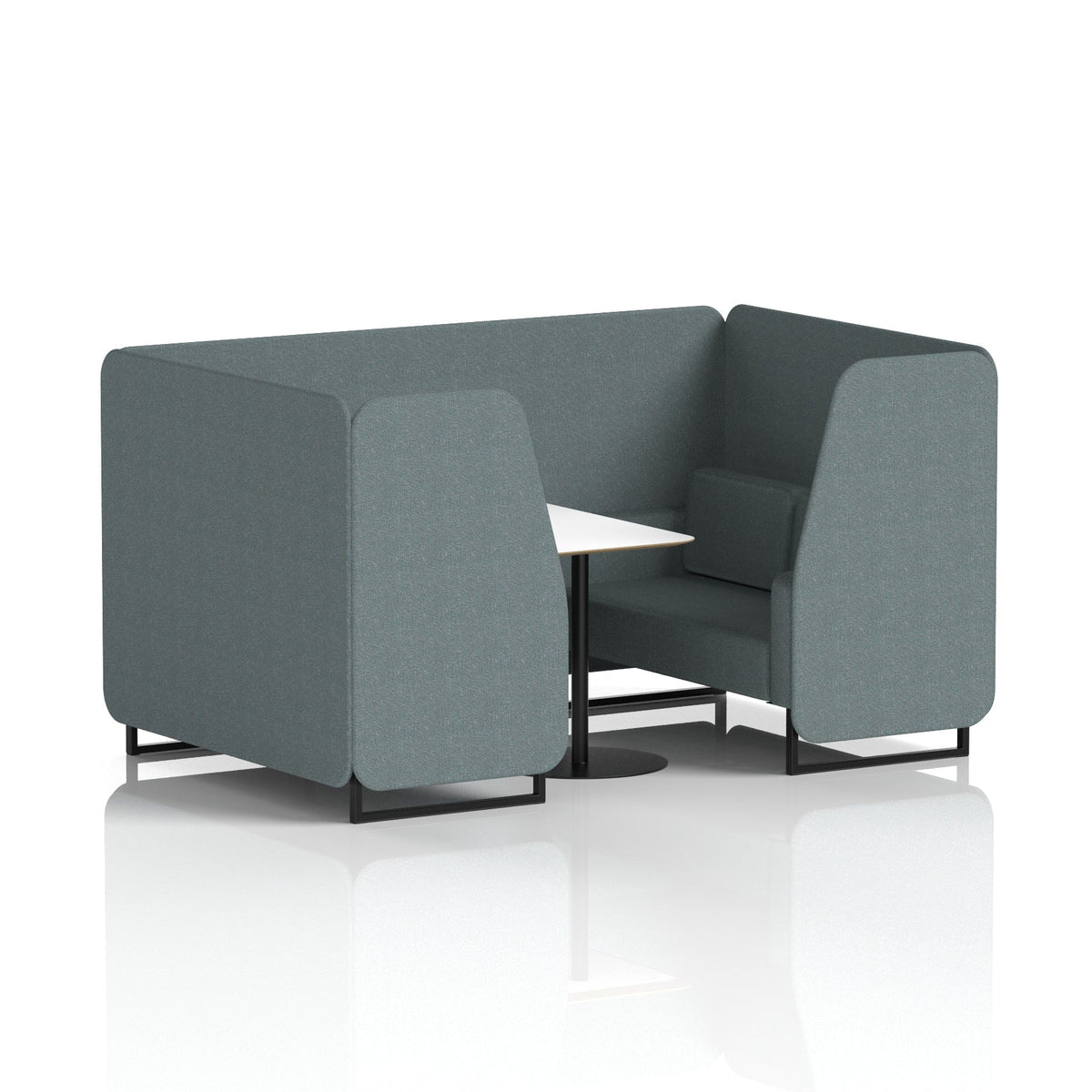 Commercial 4 Seater Privacy Booth with White Table – Single Tone – Crib 5 Main Line Flax - Westminster Panels And Sofa Black - Industrious Decor