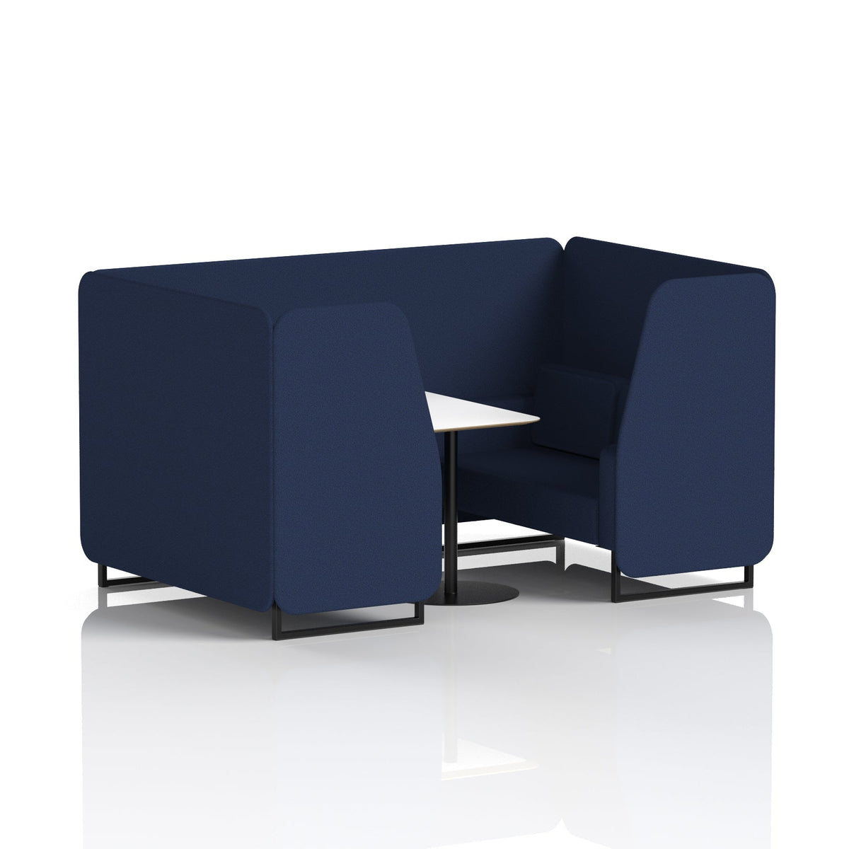 Commercial 4 Seater Privacy Booth with White Table – Single Tone – Crib 5 Synergy - Alike Panels And Sofa Black - Industrious Decor