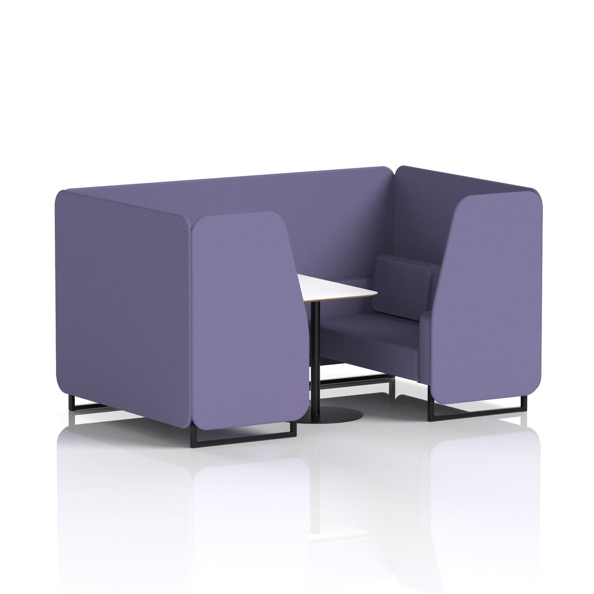 Commercial 4 Seater Privacy Booth with White Table – Single Tone – Crib 5 Synergy - Order Panels And Sofa Black - Industrious Decor