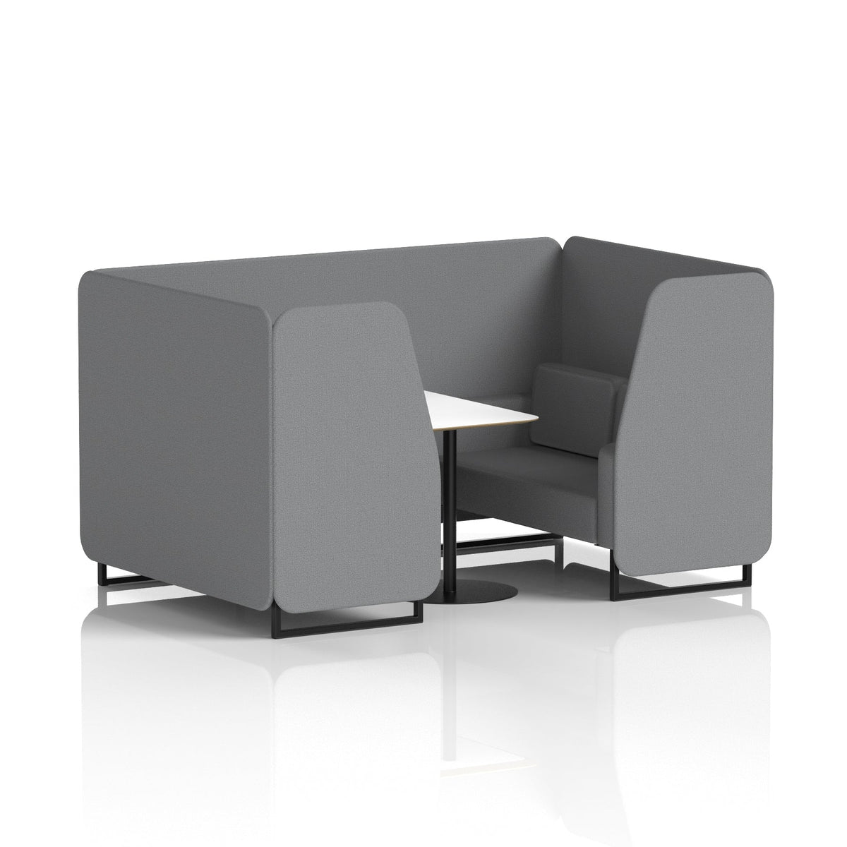 Commercial 4 Seater Privacy Booth with White Table – Single Tone – Crib 5 Synergy - Partner Panels And Sofa Black - Industrious Decor