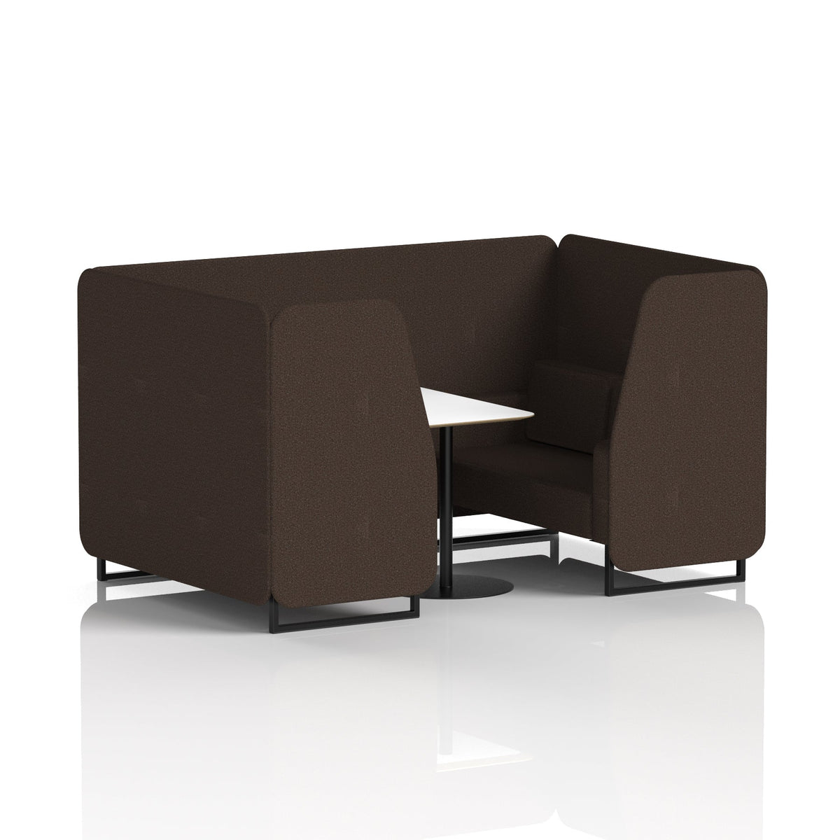 Commercial 4 Seater Privacy Booth with White Table – Single Tone – Crib 5 Synergy - Wed Panels And Sofa Black - Industrious Decor