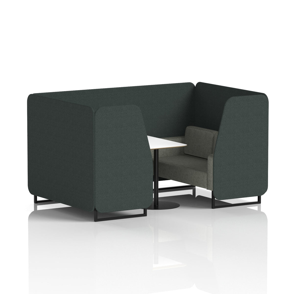 Commercial 4 Seater Privacy Booth with White Table – Two Tone – Crib 5 Rivet - Charcoal Panels And Vitreous Sofa Black - Industrious Decor