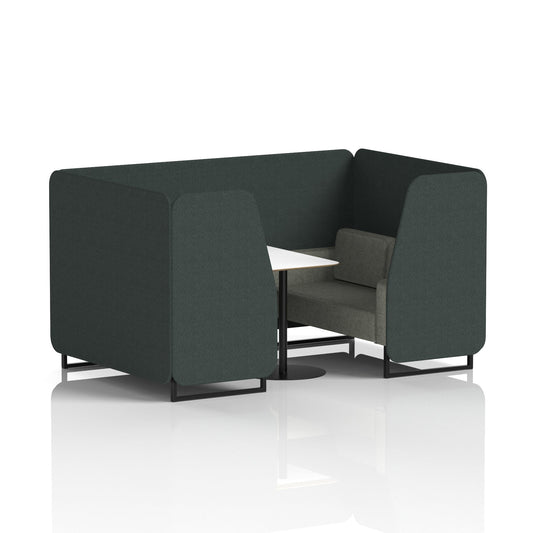 Commercial 4 Seater Privacy Booth with White Table – Two Tone – Crib 5 Rivet - Charcoal Panels And Vitreous Sofa Black - Industrious Decor
