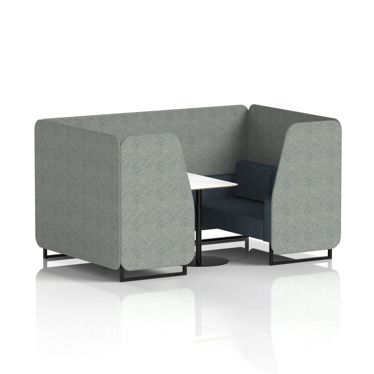 Commercial 4 Seater Privacy Booth with White Table – Two Tone – Crib 5 Rivet - Prime Panels And Crucible Sofa Black - Industrious Decor