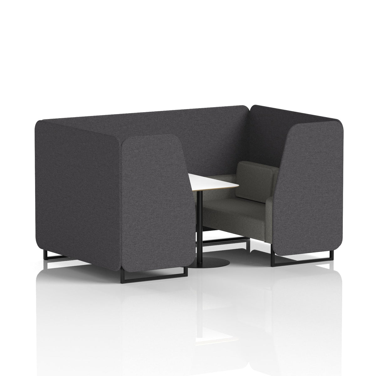 Commercial 4 Seater Privacy Booth with White Table – Two Tone – Crib 5 X2 - Arithmetic Panels And Number Sofa Black - Industrious Decor