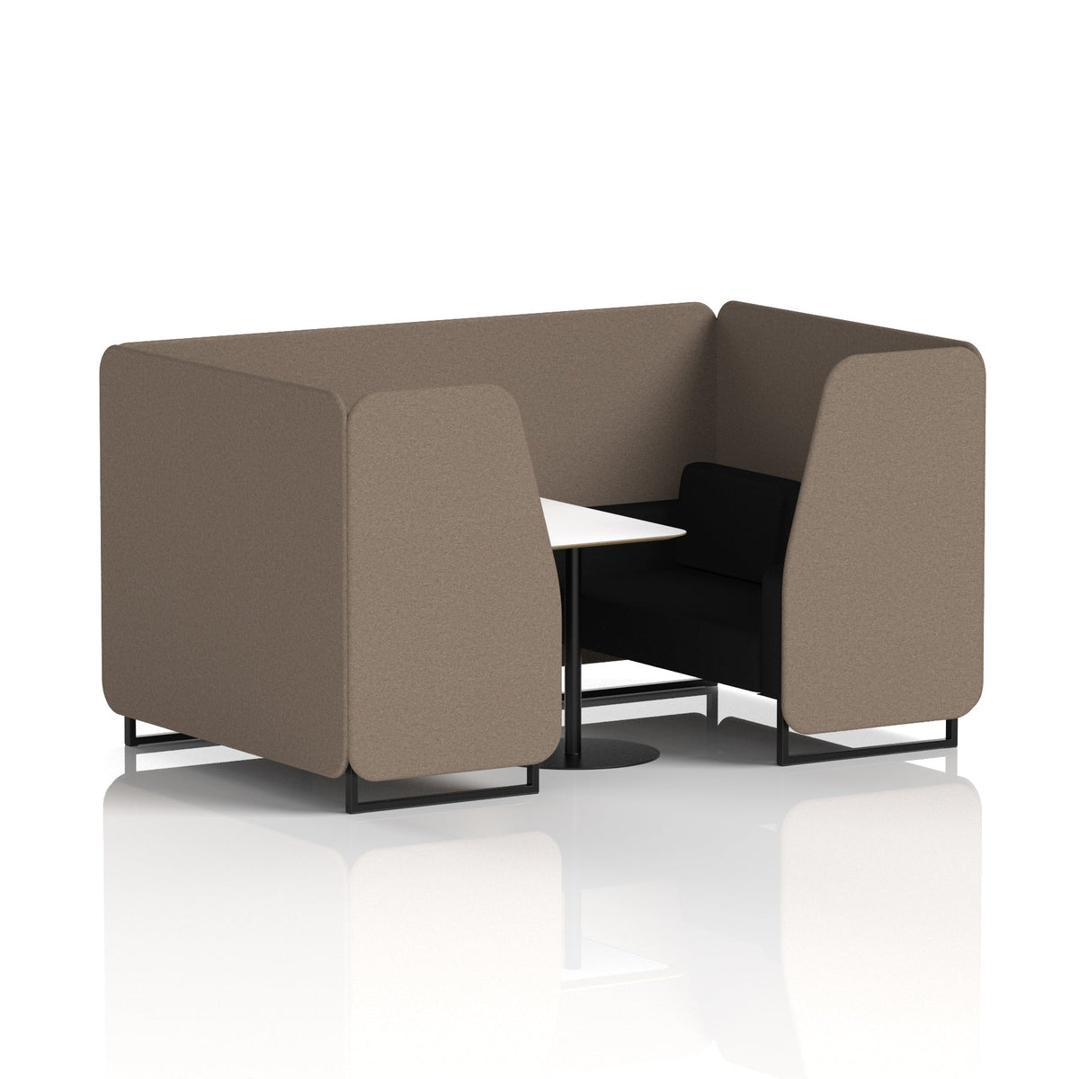 Commercial 4 Seater Privacy Booth with White Table – Two Tone – Crib 5 X2 - Theory Panels And Diameter Sofa Black - Industrious Decor