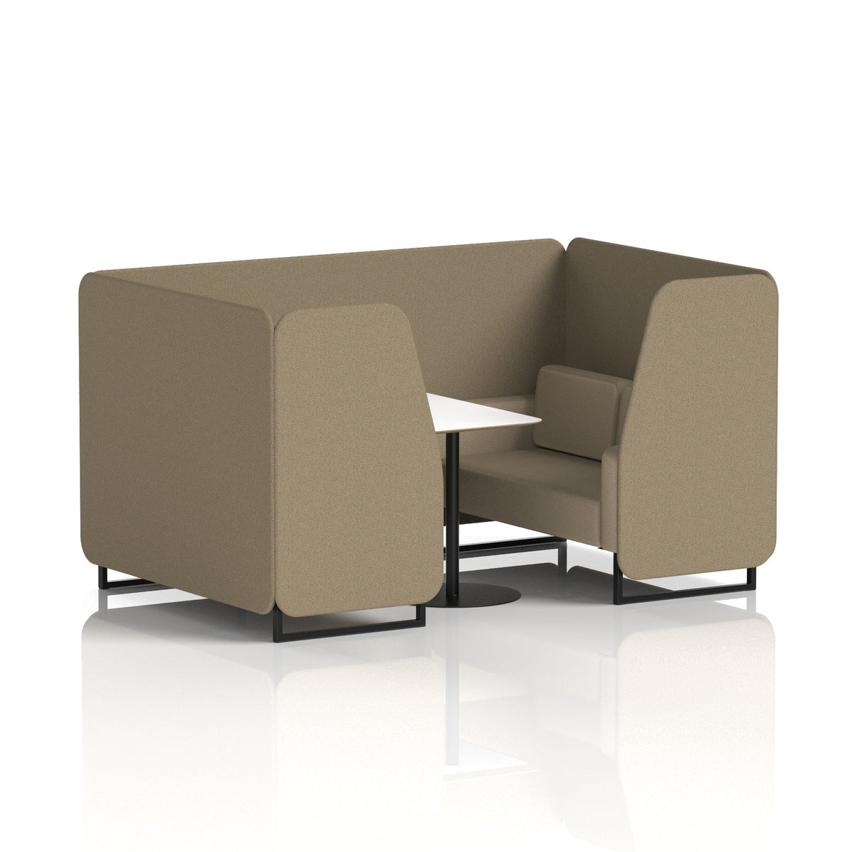 Commercial 4 Seater Privacy Booth with White Table – Two Tone – Crib 5 Main Line Flax - Bank Panels And Upminster Sofa Black - Industrious Decor
