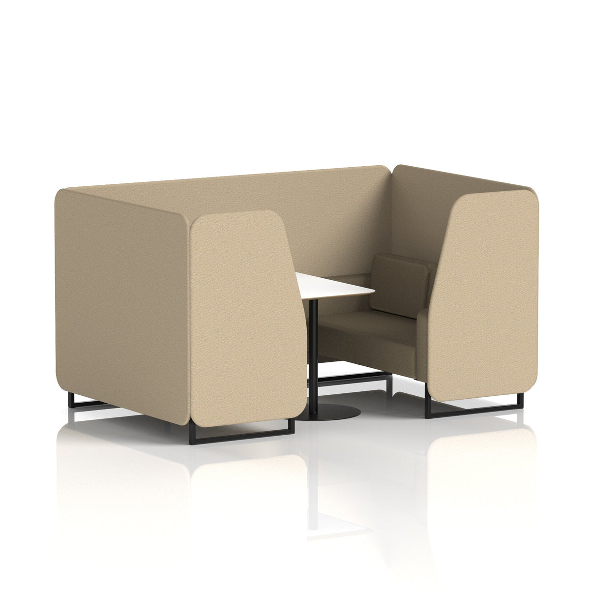 Commercial 4 Seater Privacy Booth with White Table – Two Tone – Crib 5 Main Line Flax - Upminster Panels And Bank Sofa Black - Industrious Decor