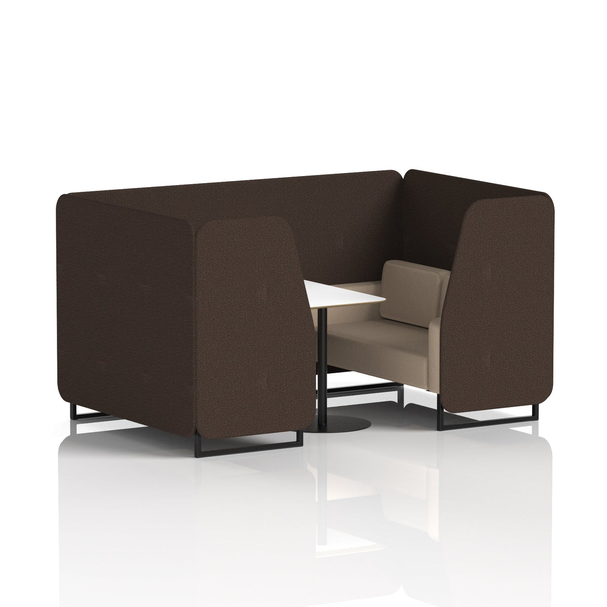 Commercial 4 Seater Privacy Booth with White Table – Two Tone – Crib 5 Synergy - Wed Panels And Affix Sofa Black - Industrious Decor