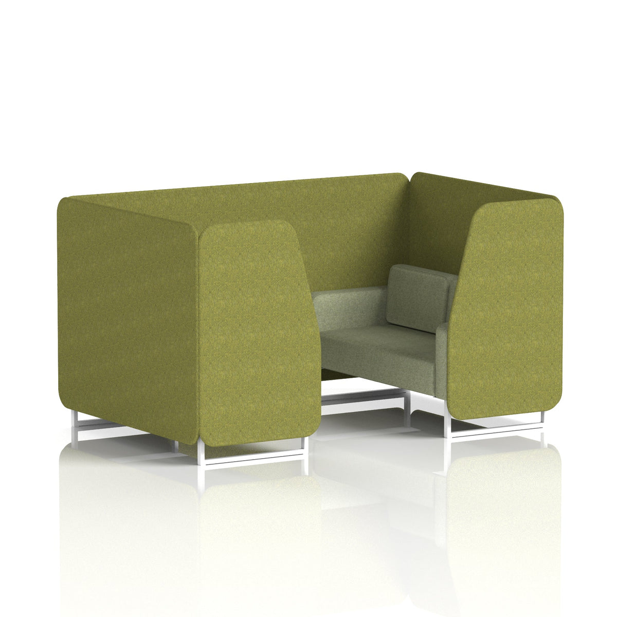 Commercial 4 Seater Privacy Booth – Two Tone – Crib 5 Rivet - Olive Panels And Burnish Sofa White - Industrious Decor