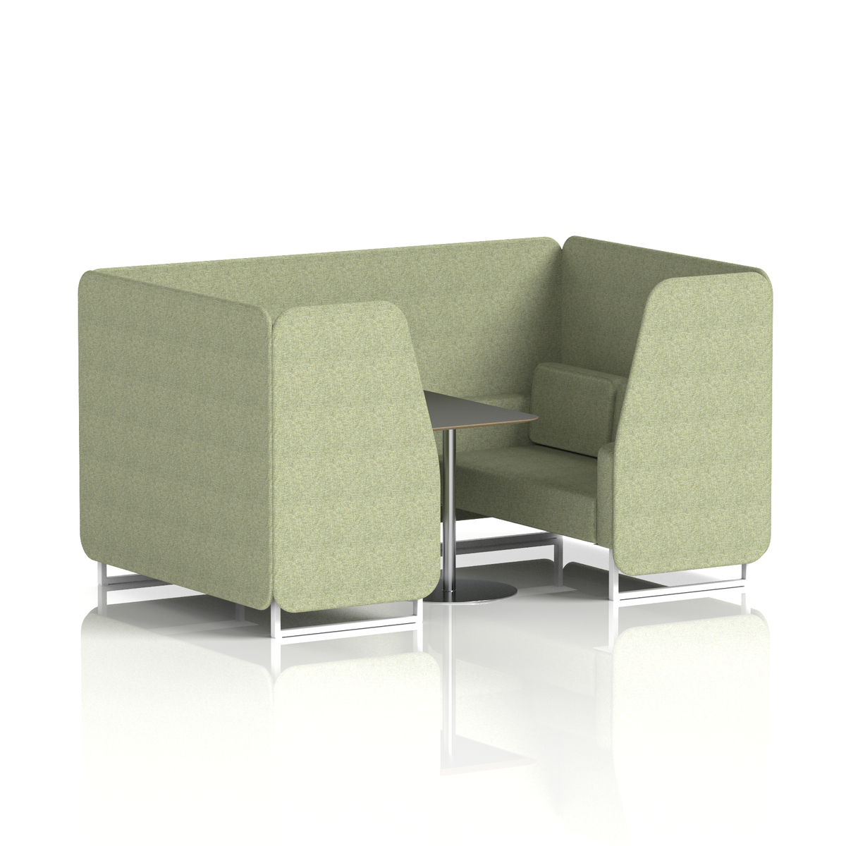 Commercial 4 Seater Privacy Booth with Black Table – Single Tone – Crib 5 Rivet - Burnish Panels And Sofa White - Industrious Decor