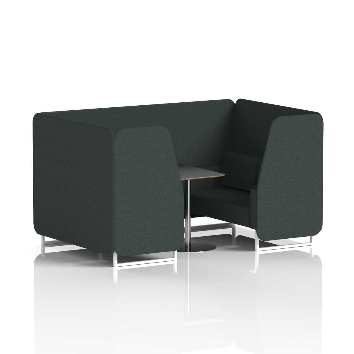 Commercial 4 Seater Privacy Booth with Black Table – Single Tone – Crib 5 Rivet - Charcoal Panels And Sofa White - Industrious Decor