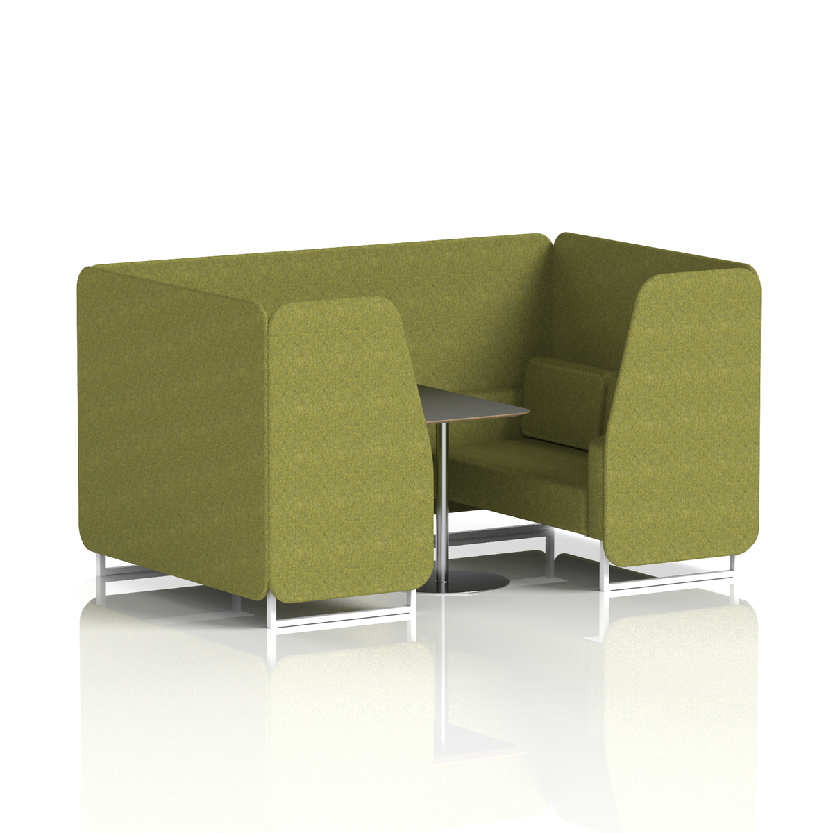 Commercial 4 Seater Privacy Booth with Black Table – Single Tone – Crib 5 Rivet - Olive Panels And Sofa White - Industrious Decor