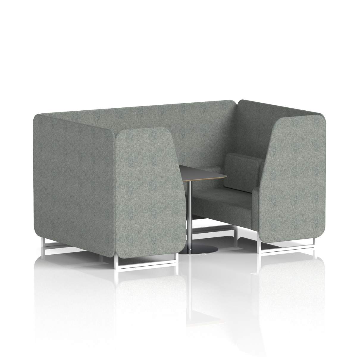 Commercial 4 Seater Privacy Booth with Black Table – Single Tone – Crib 5 Rivet - Prime Panels And Sofa White - Industrious Decor