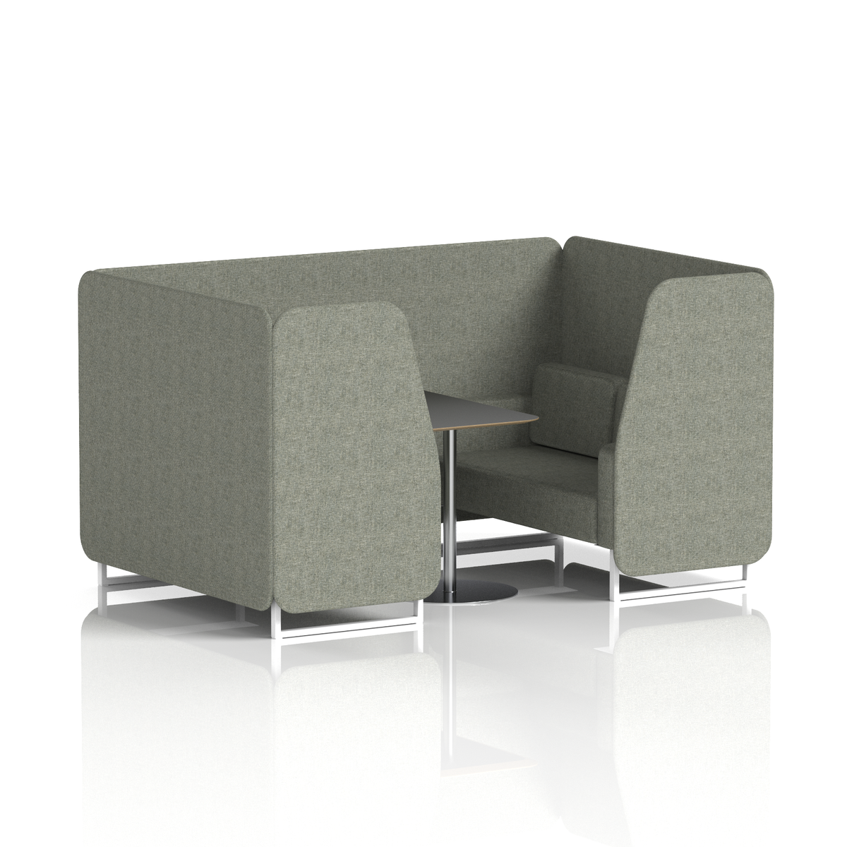 Commercial 4 Seater Privacy Booth with Black Table – Single Tone – Crib 5 Rivet - Vitreous Panels And Sofa White - Industrious Decor