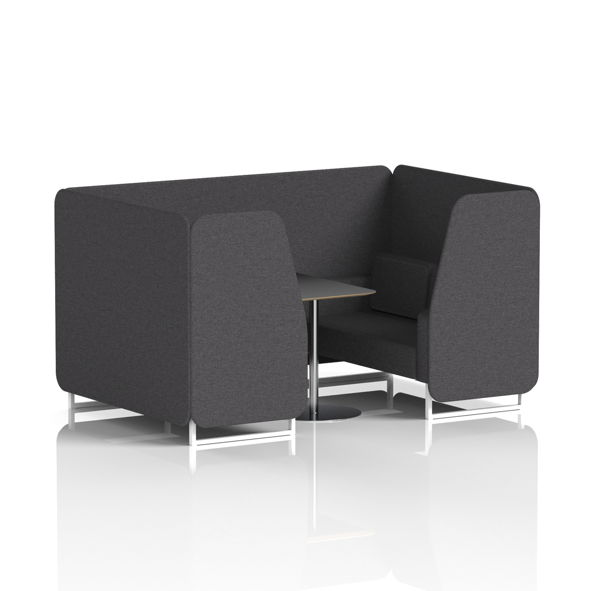 Commercial 4 Seater Privacy Booth with Black Table – Single Tone – Crib 5 X2 - Arithmetic Panels And Sofa White - Industrious Decor