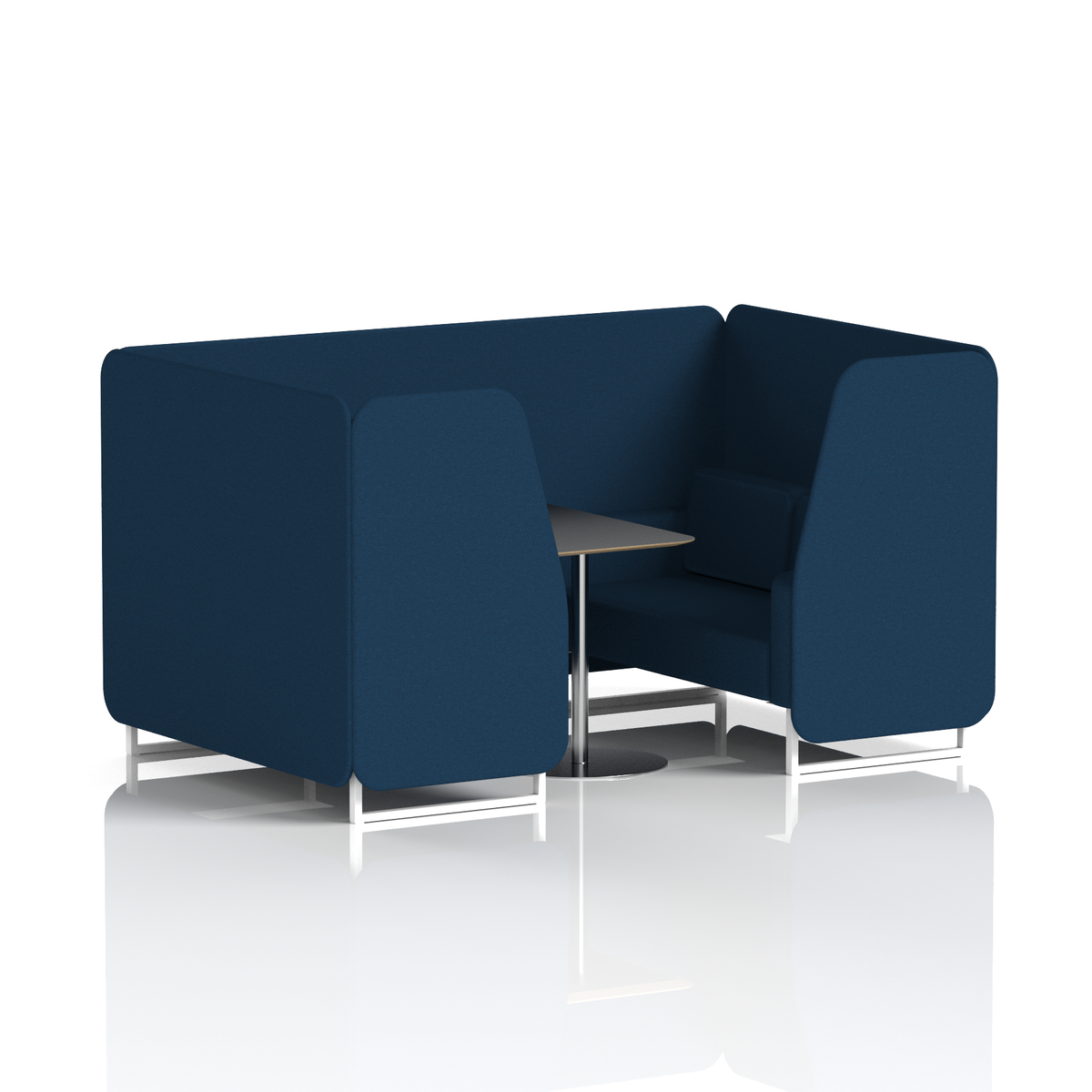 Commercial 4 Seater Privacy Booth with Black Table – Single Tone – Crib 5 X2 - Calculus Panels And Sofa White - Industrious Decor