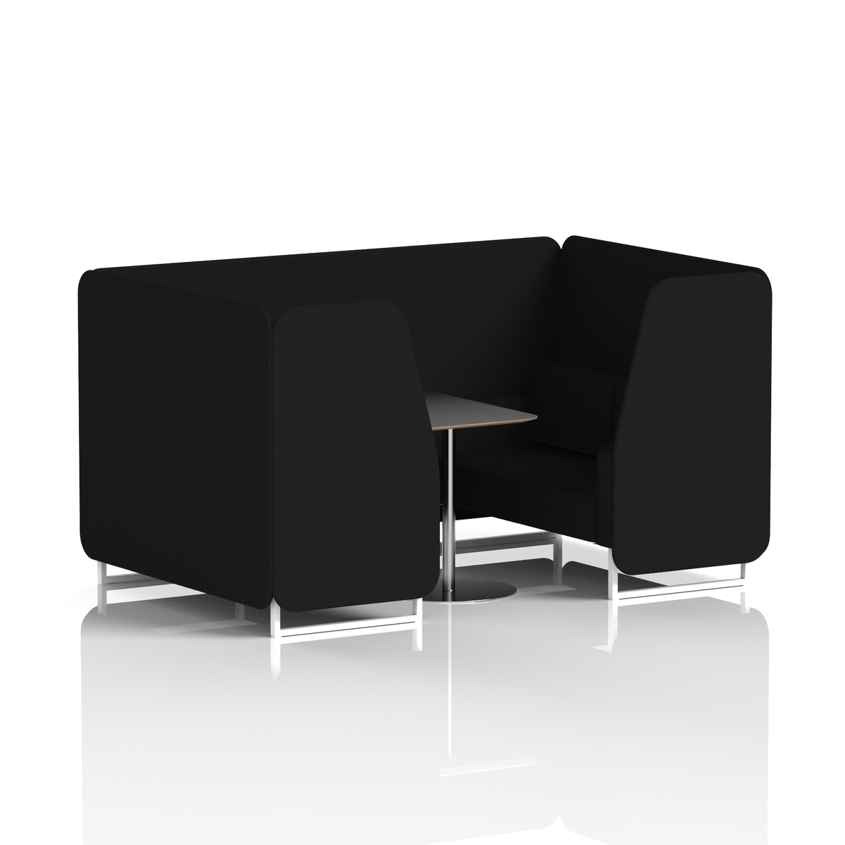 Commercial 4 Seater Privacy Booth with Black Table – Single Tone – Crib 5 X2 - Diameter Panels And Sofa White - Industrious Decor
