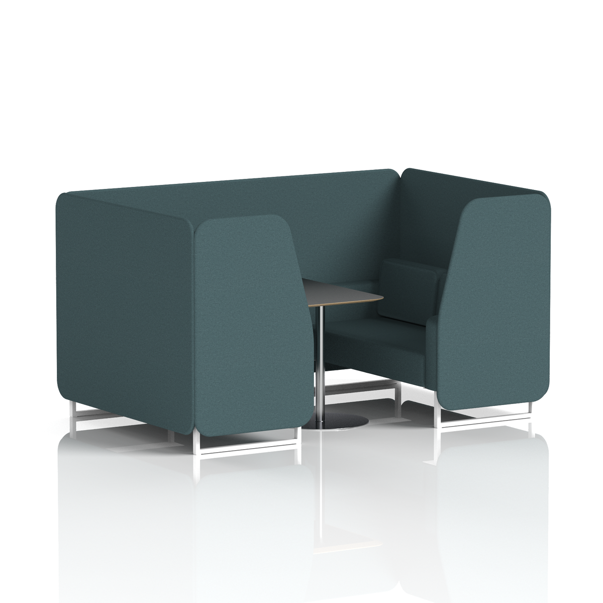 Commercial 4 Seater Privacy Booth with Black Table – Single Tone – Crib 5 X2 - Polygon Panels And Sofa White - Industrious Decor
