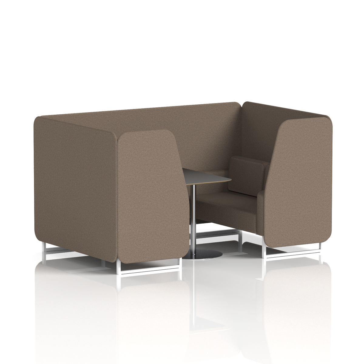 Commercial 4 Seater Privacy Booth with Black Table – Single Tone – Crib 5 X2 - Theory Panels And Sofa White - Industrious Decor