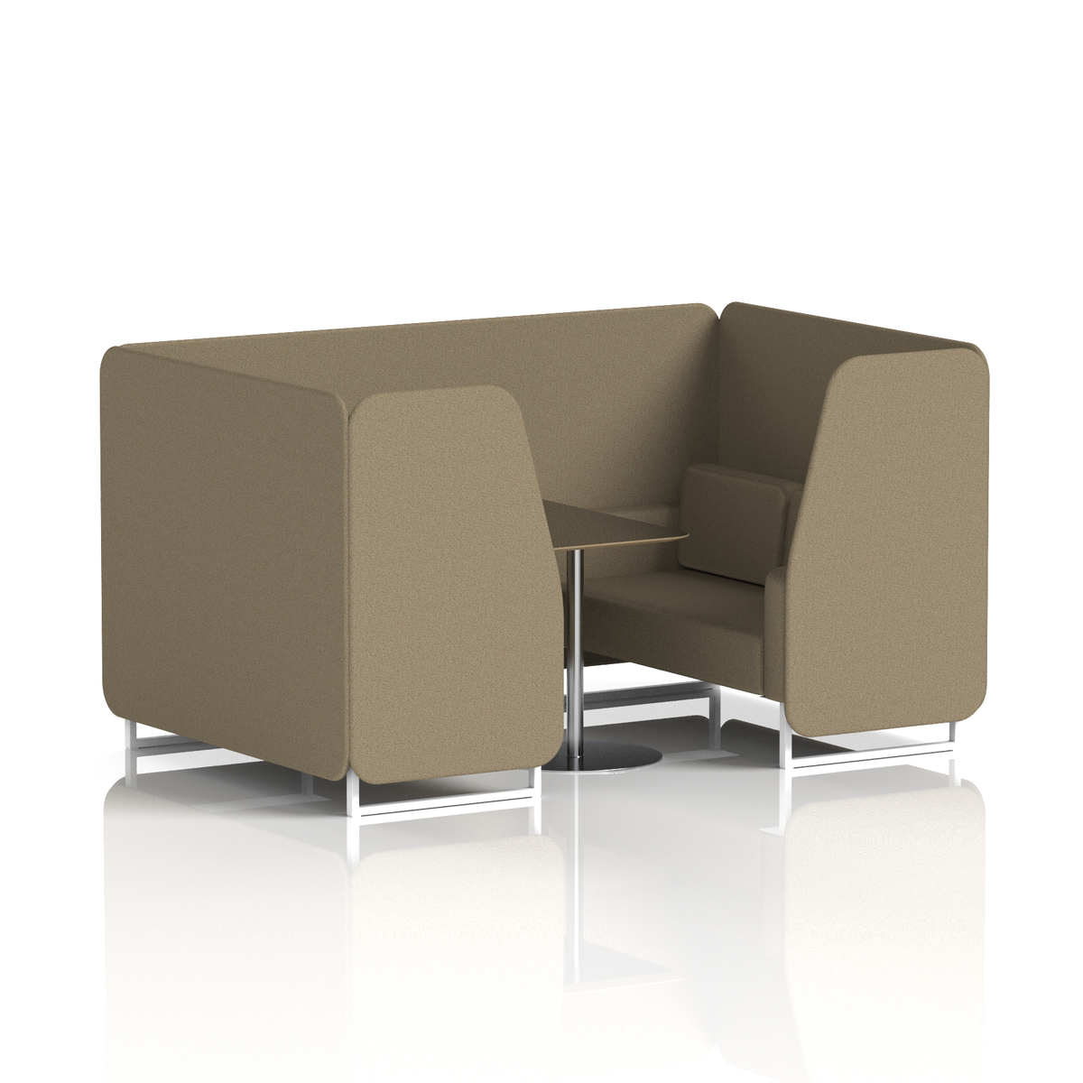 Commercial 4 Seater Privacy Booth with Black Table – Single Tone – Crib 5 Main Line Flax - Bank Panels And Sofa White - Industrious Decor