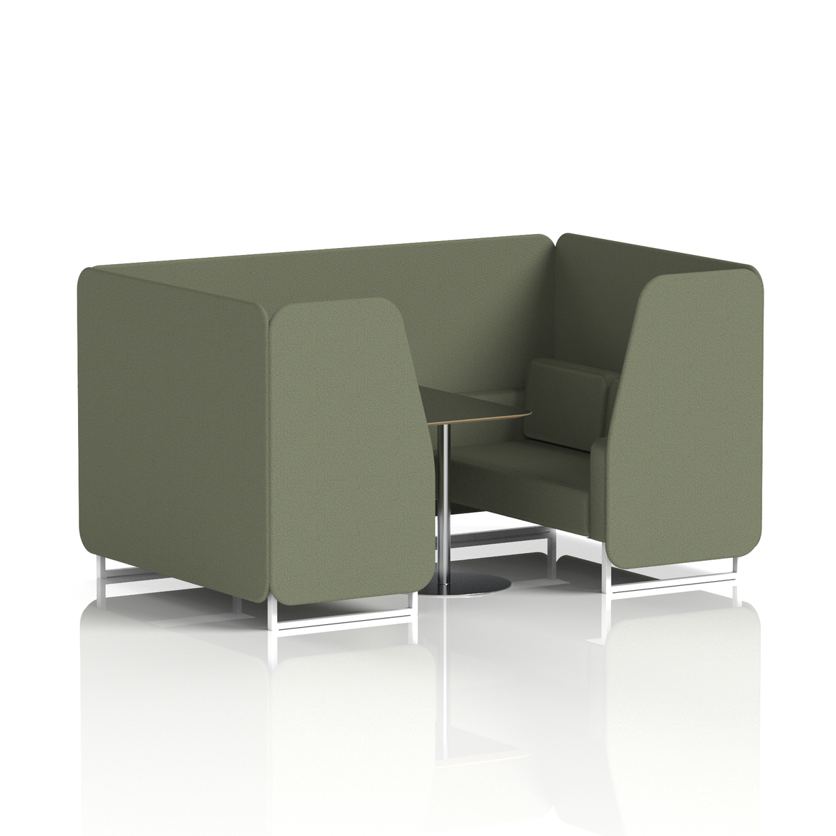 Commercial 4 Seater Privacy Booth with Black Table – Single Tone – Crib 5 Main Line Flax - Monument Panels And Sofa White - Industrious Decor