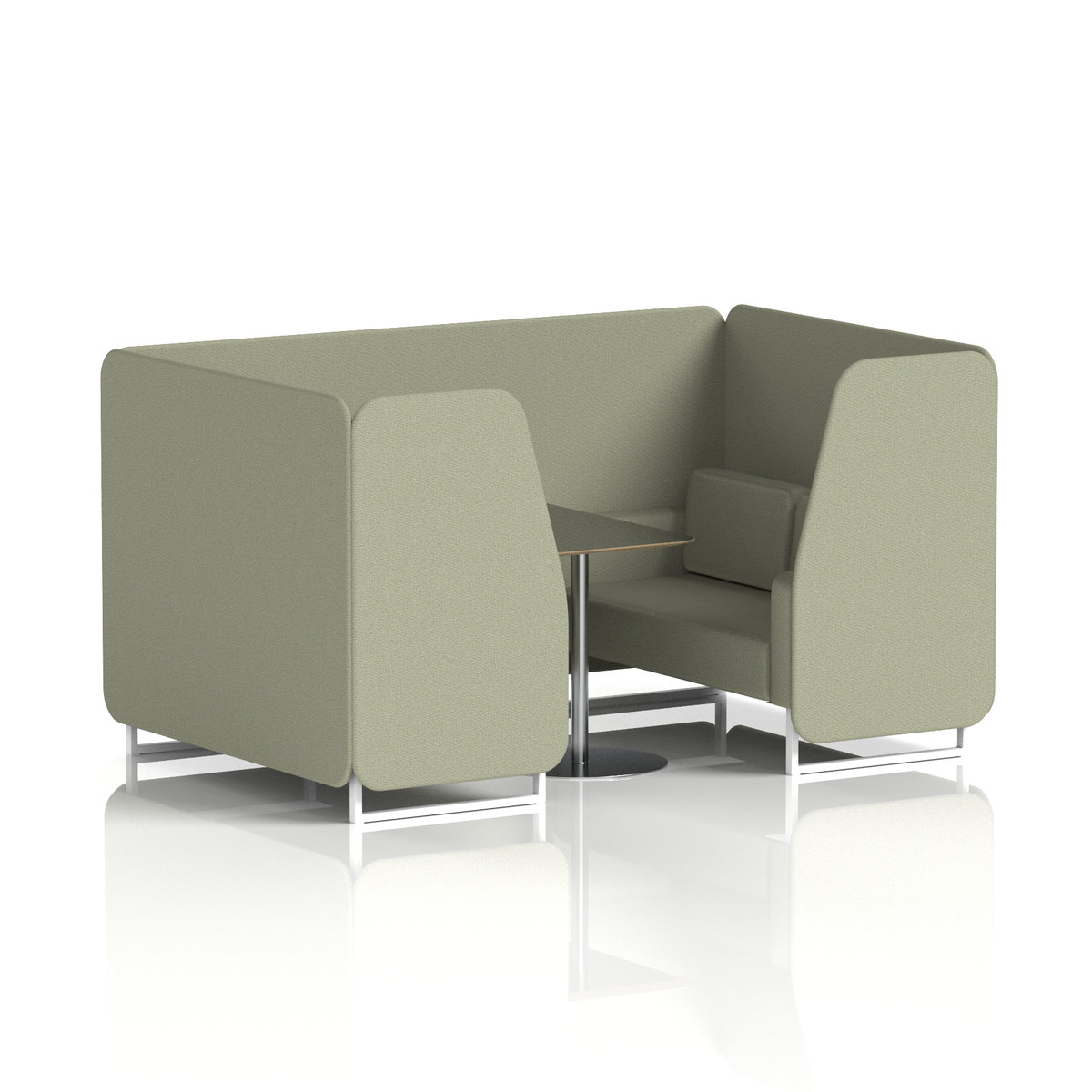 Commercial 4 Seater Privacy Booth with Black Table – Single Tone – Crib 5 Main Line Flax - Newbury Panels And Sofa White - Industrious Decor